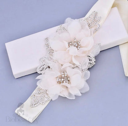 Jenna Silk Floral Crystal Bridal Sash