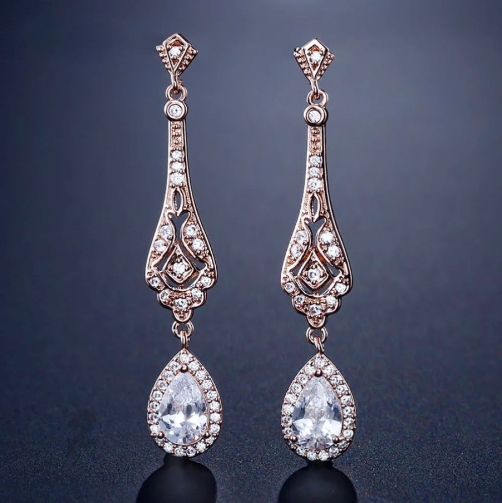 Wedding Jewelry - Cubic Zirconia Bridal Earrings - Available in Silver and Rose Gold