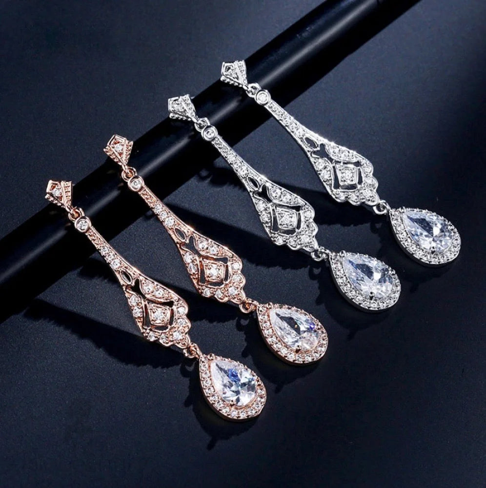 Jennifer Cubic Zirconia Bridal Earrings Silver Rose Gold Options