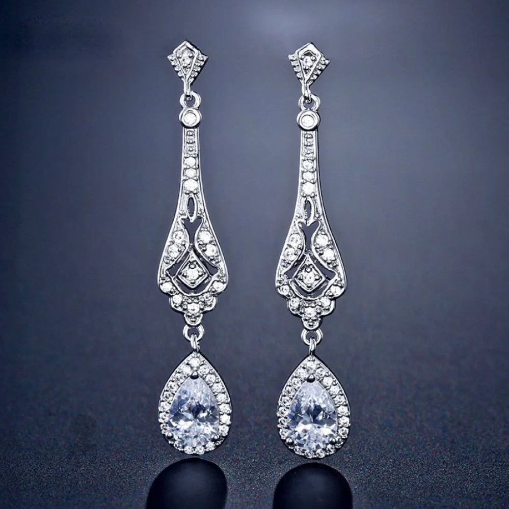 Wedding Jewelry - Cubic Zirconia Bridal Earrings - Available in Silver and Rose Gold