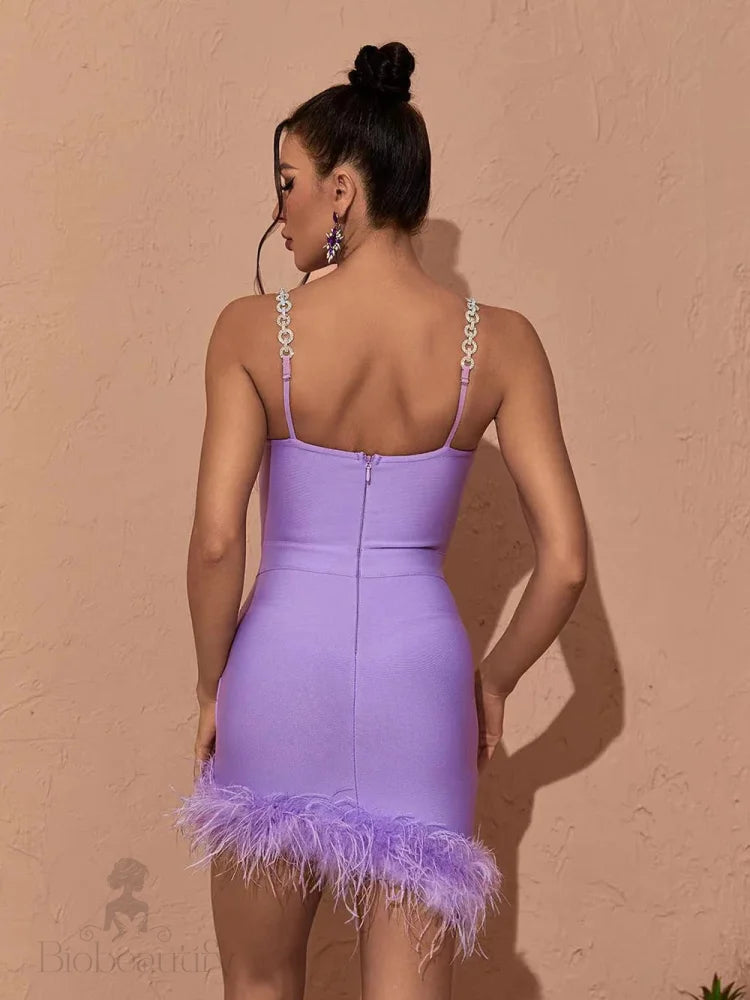 Joanne Rhinestone Bandage Dress Feat. Feathers