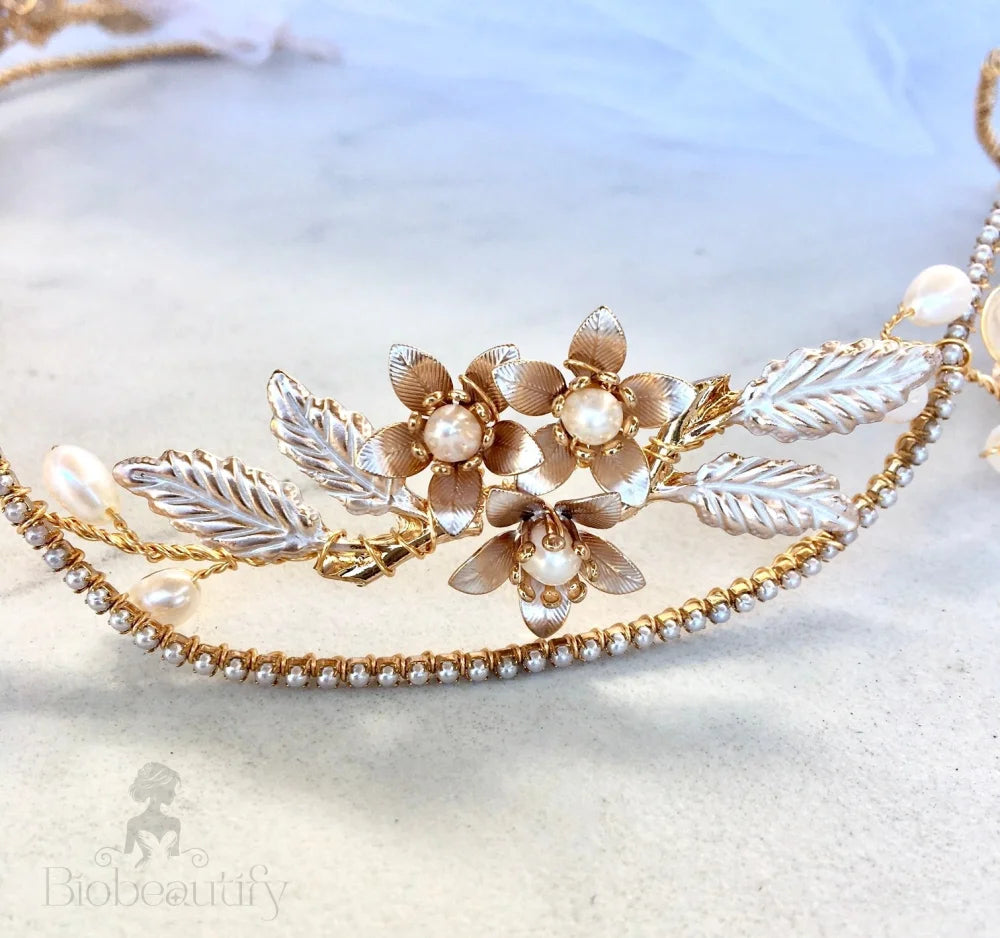 Johanna Gold Pearl Wedding Headband