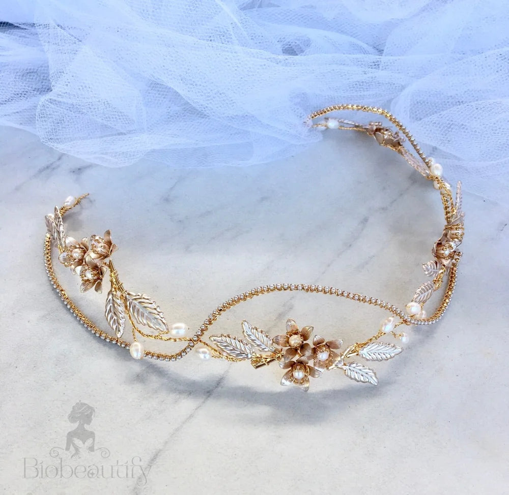 Johanna Gold Pearl Wedding Headband