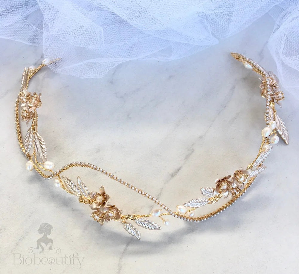 Johanna Gold Pearl Wedding Headband