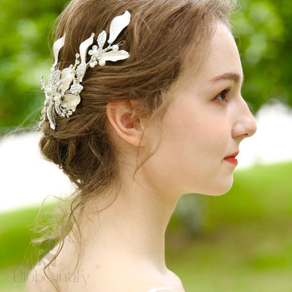 Jolanda Handmade Wedding Hair Comb With Austrian Crystals And White Pearls