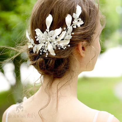 Jolanda Handmade Wedding Hair Comb With Austrian Crystals And White Pearls