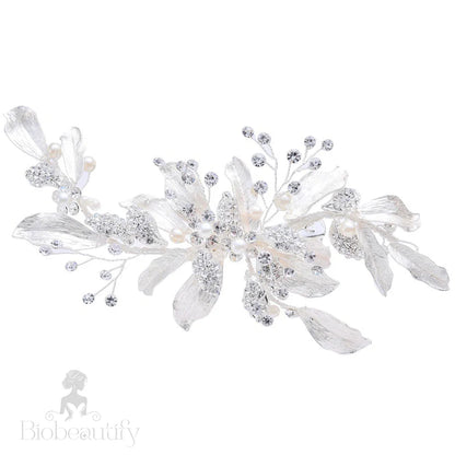 Jolanda Handmade Wedding Hair Comb With Austrian Crystals And White Pearls