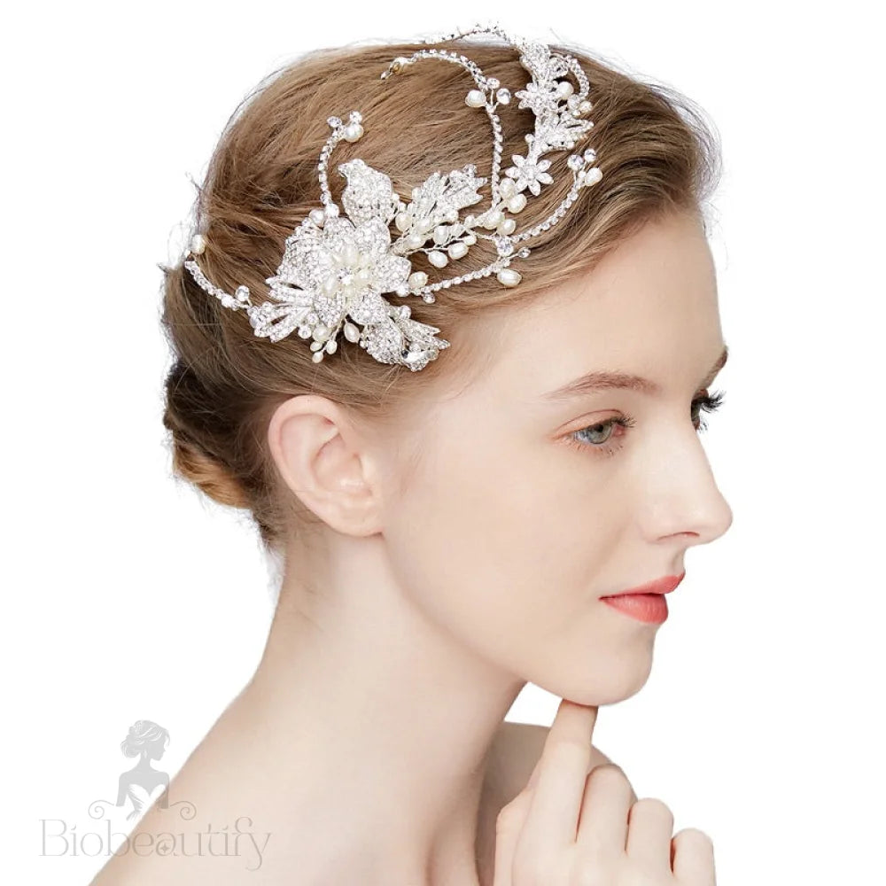 Jolene Handmade Wedding Hair Comb With Austrian Crystals And White Pearls