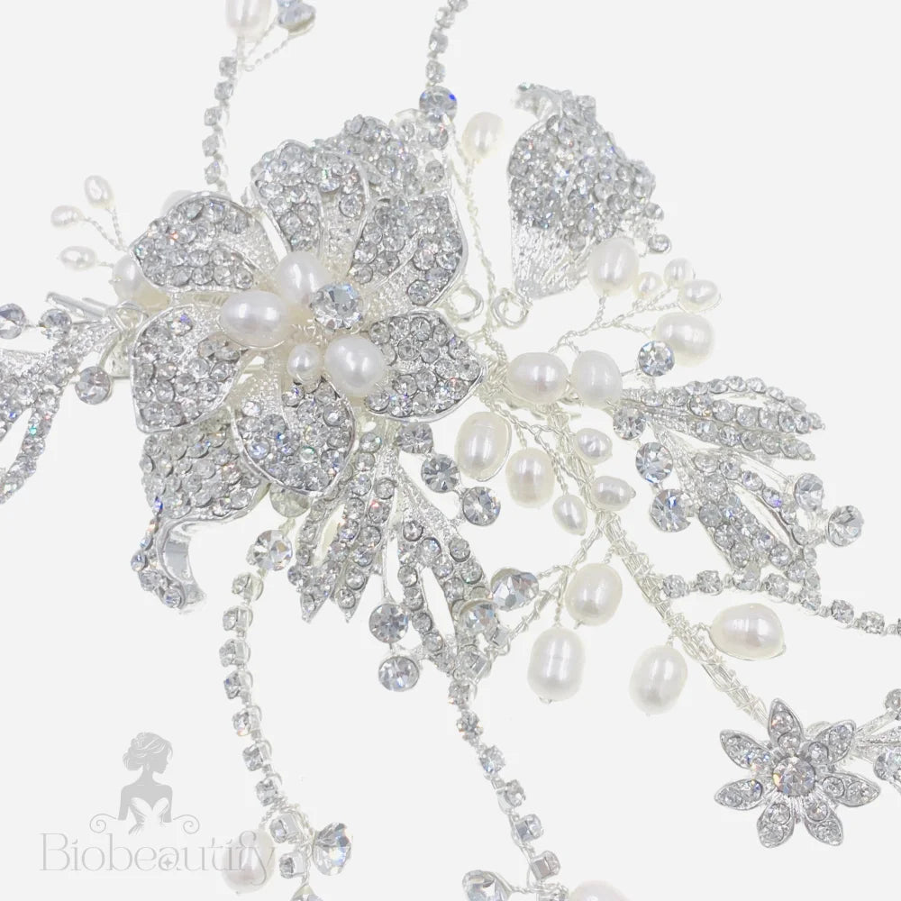 Jolene Handmade Wedding Hair Comb With Austrian Crystals And White Pearls