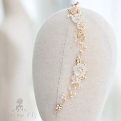 Jolie Gold Opal Pearl Bridal Headband