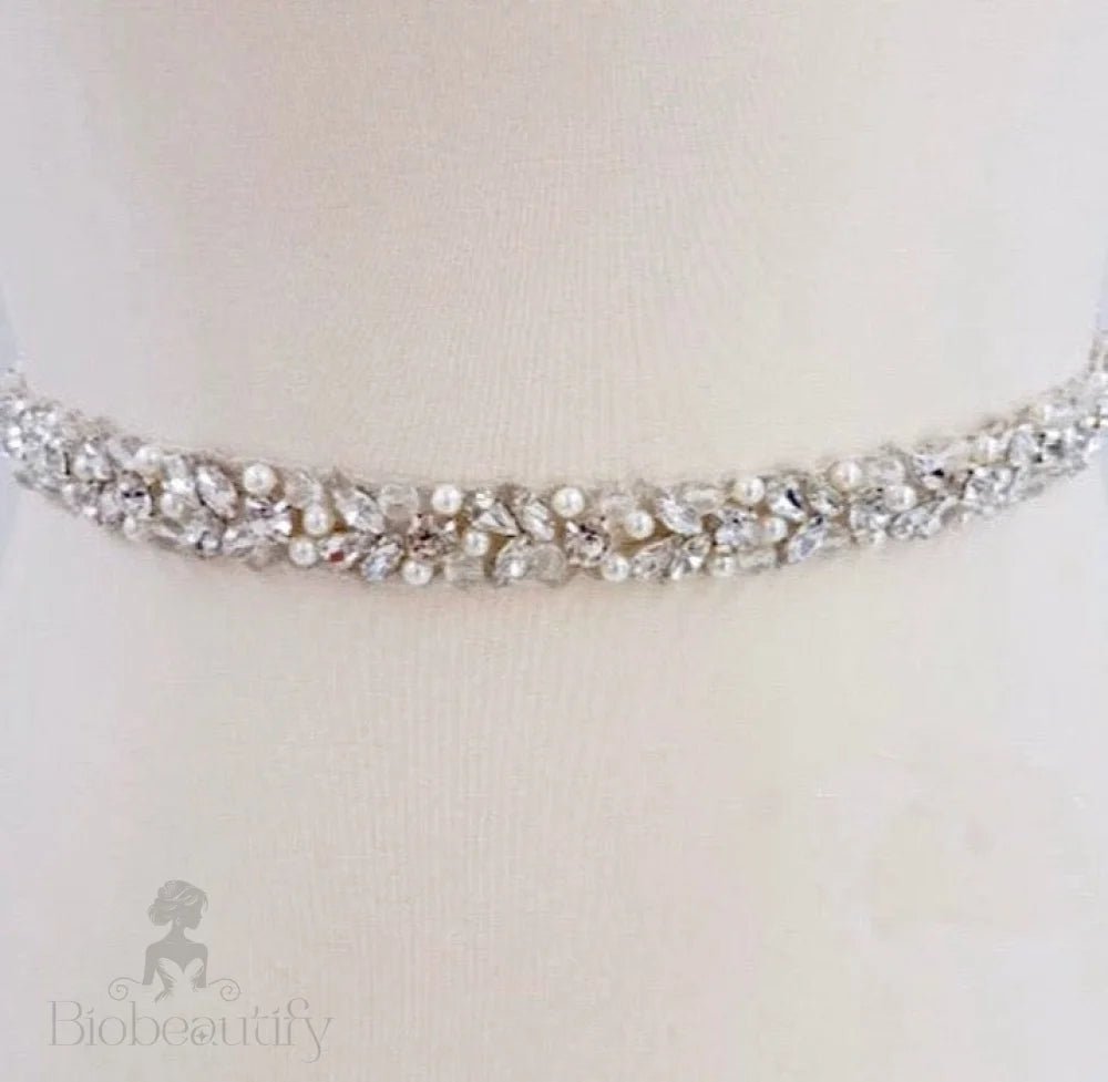 Jordan Silver Pearl Crystal Bridal Sash