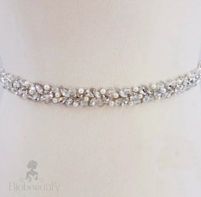 Jordan Silver Pearl Crystal Bridal Sash