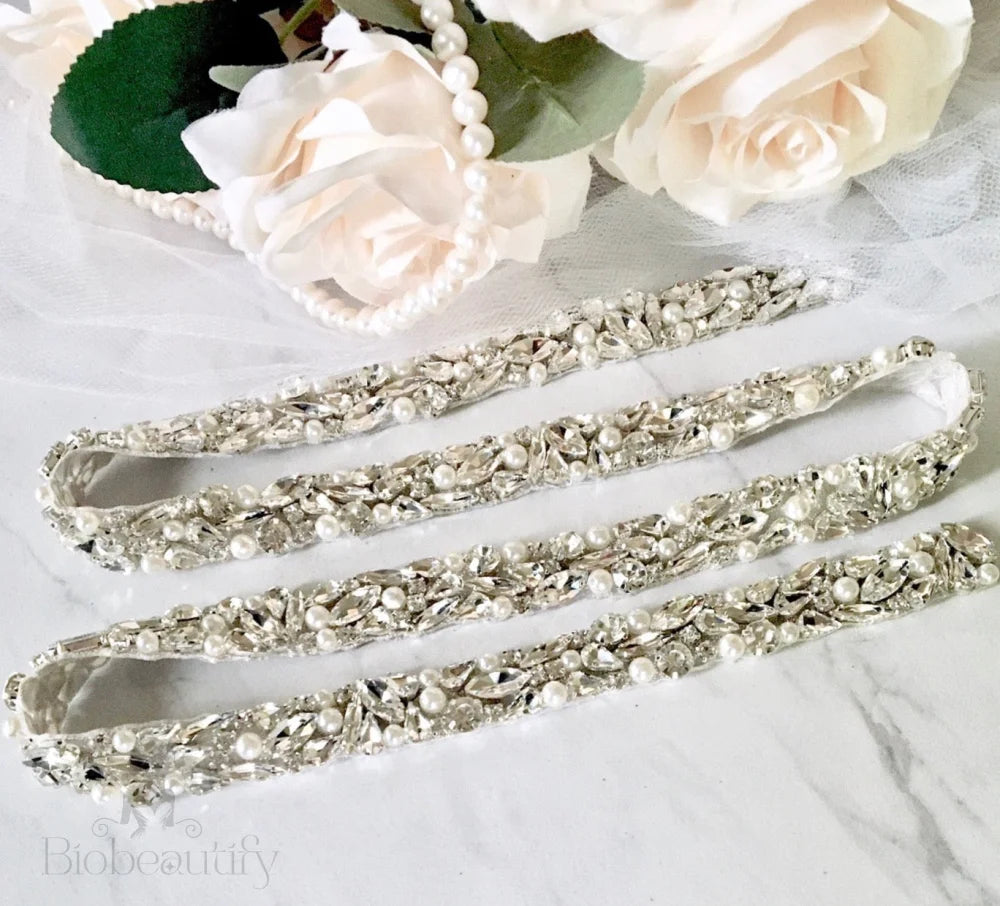 Jordan Silver Pearl Crystal Bridal Sash