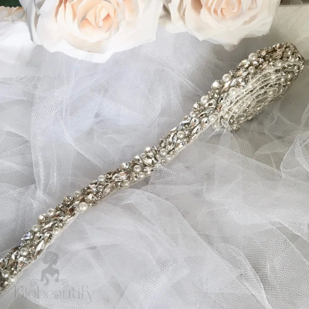 Jordan Silver Pearl Crystal Bridal Sash