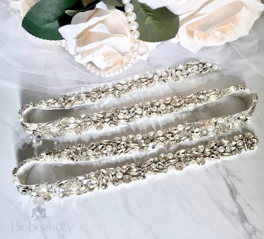 Jordan Silver Pearl Crystal Bridal Sash