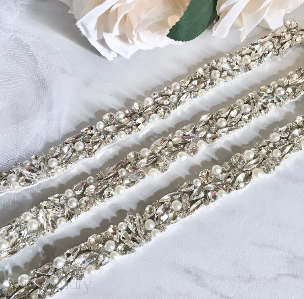 Jordan Silver Pearl Crystal Bridal Sash