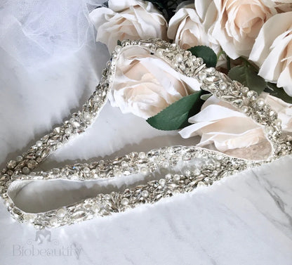 Jordan Silver Pearl Crystal Bridal Sash