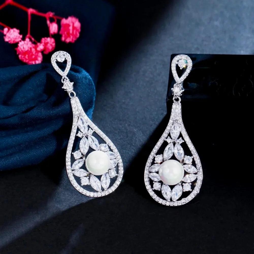 Josephine Pearl Cubic Zirconia Bridal Earrings