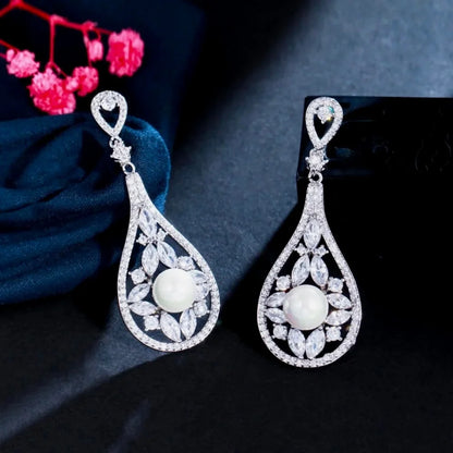 Josephine Pearl Cubic Zirconia Bridal Earrings