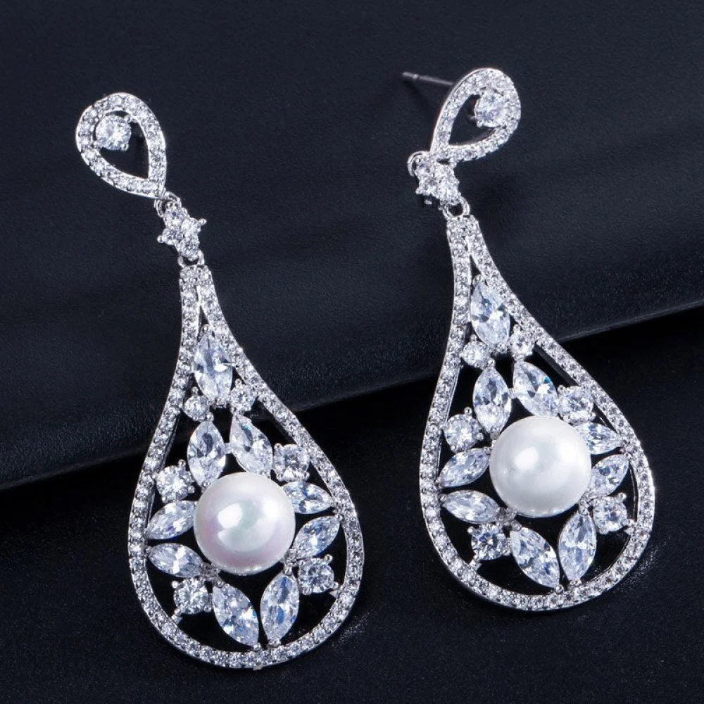 Josephine Pearl Cubic Zirconia Bridal Earrings