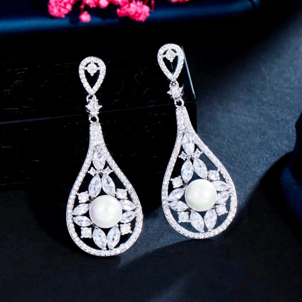 Josephine Pearl Cubic Zirconia Bridal Earrings