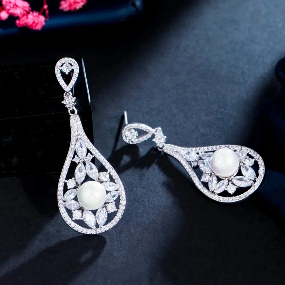 Josephine Pearl Cubic Zirconia Bridal Earrings