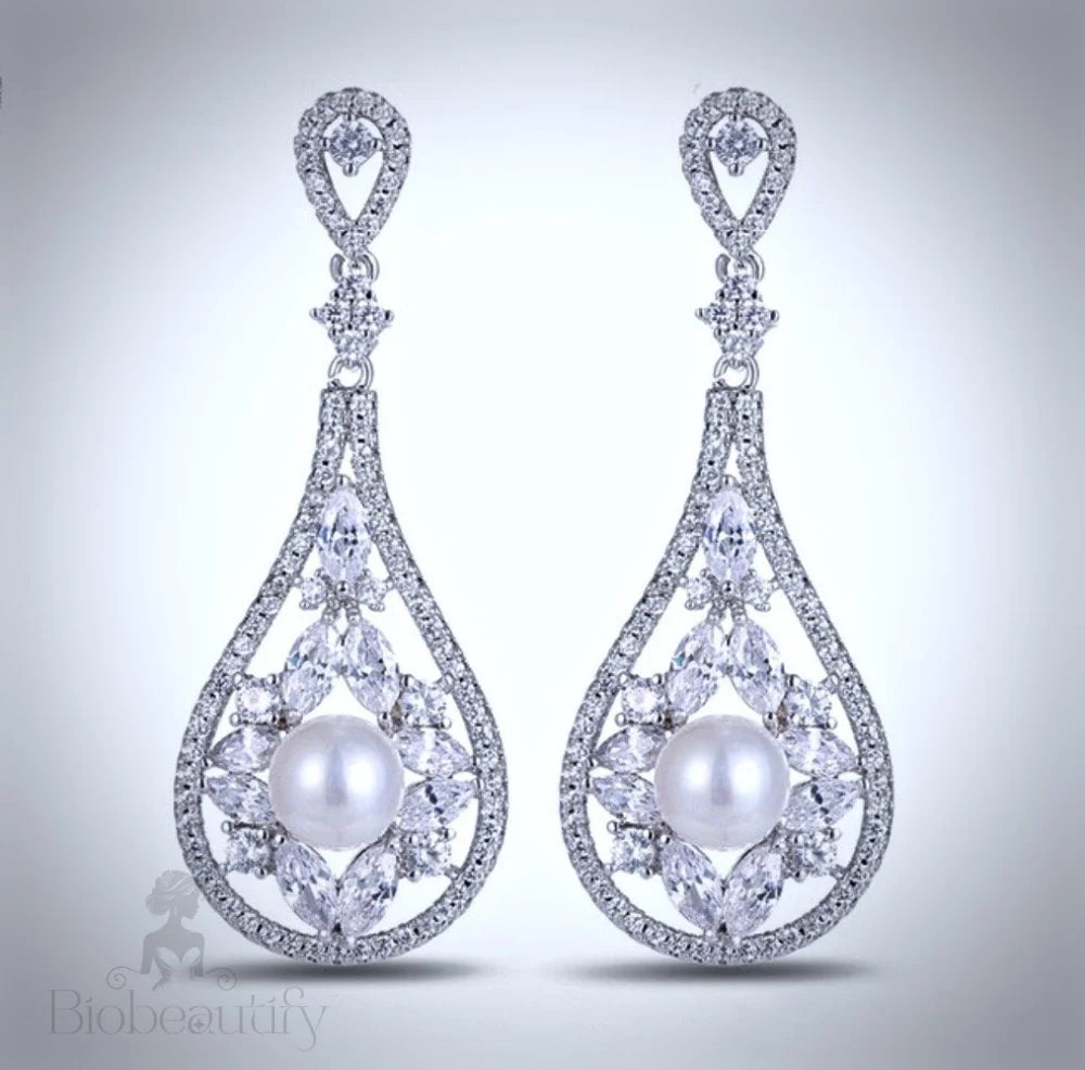 Josephine Pearl Cubic Zirconia Bridal Earrings