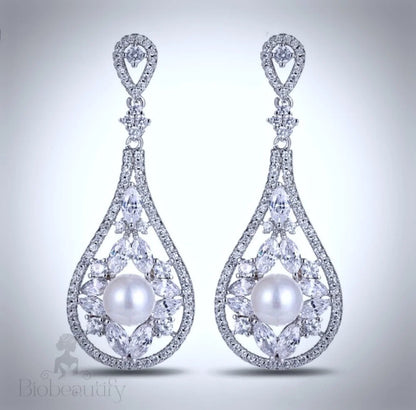 Josephine Pearl Cubic Zirconia Bridal Earrings