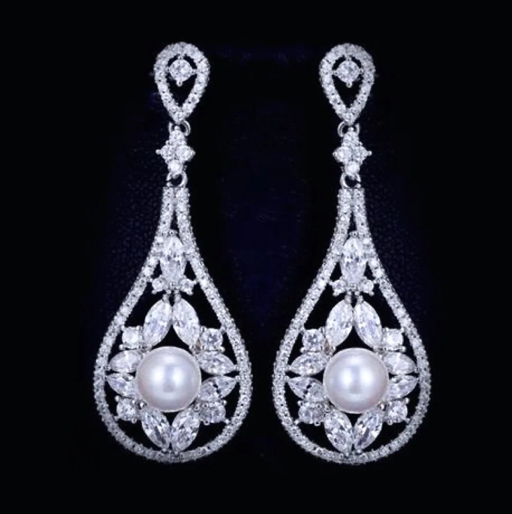 Josephine Pearl Cubic Zirconia Bridal Earrings