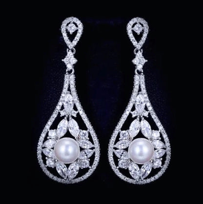 Josephine Pearl Cubic Zirconia Bridal Earrings