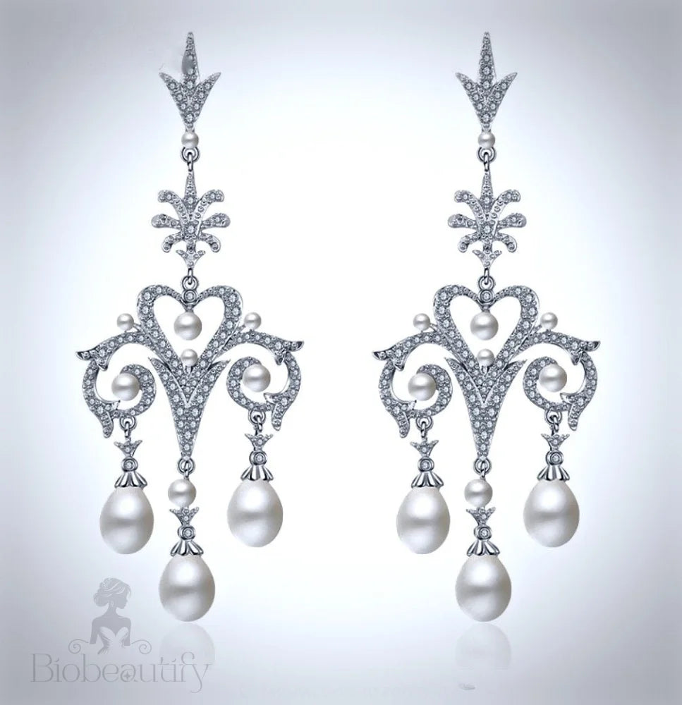 Kacy Pearl And Cz Bridal Earrings