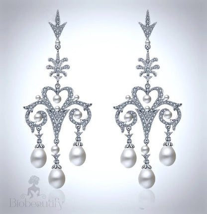 Kacy Pearl And Cz Bridal Earrings