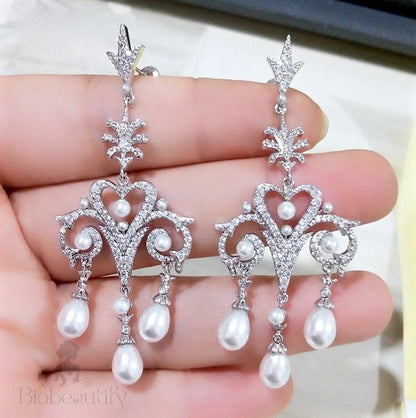 Kacy Pearl And Cz Bridal Earrings