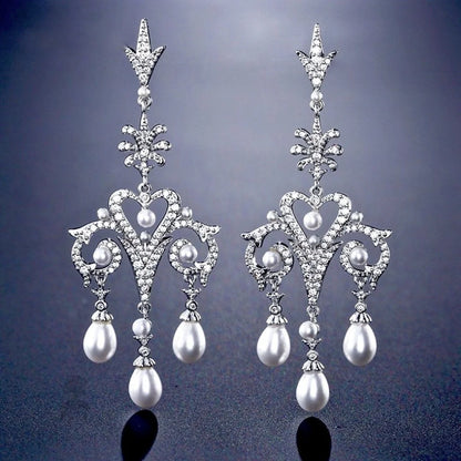 Kacy Pearl And Cz Bridal Earrings