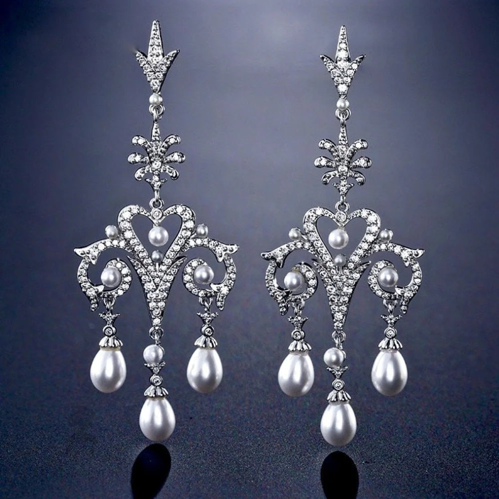 Kacy Pearl And Cz Bridal Earrings