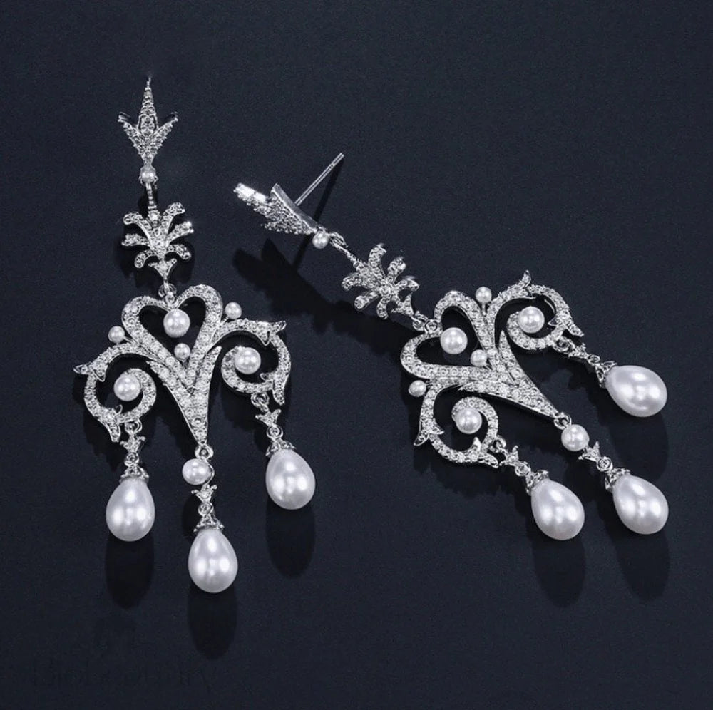 Kacy Pearl And Cz Bridal Earrings