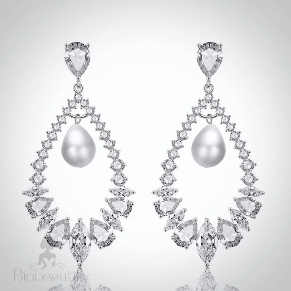 Kaitlynn Pearl And Cubic Zirconia Wedding Earrings In Silver Rose Gold