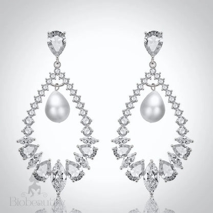 Kaitlynn Pearl And Cubic Zirconia Wedding Earrings In Silver Rose Gold