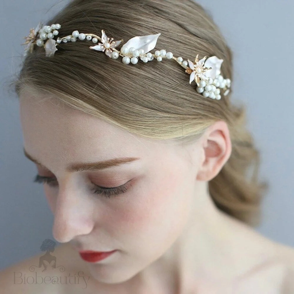 Kala Gold Pearl And Crystal Wedding Headband