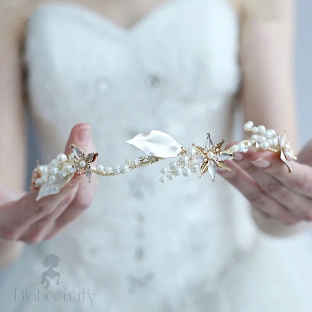 Kala Gold Pearl And Crystal Wedding Headband