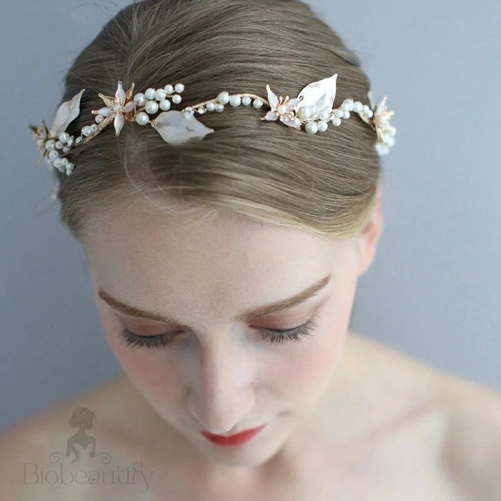 Kala Gold Pearl And Crystal Wedding Headband