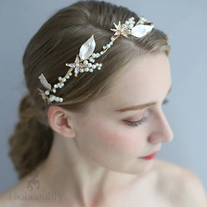 Kala Gold Pearl And Crystal Wedding Headband