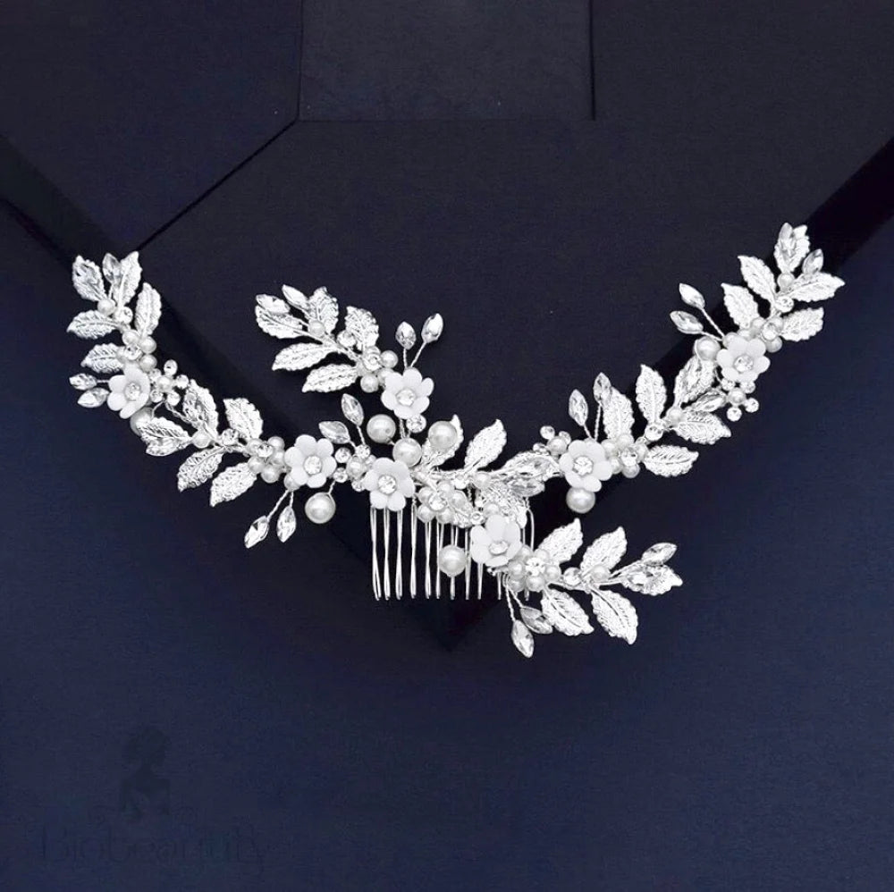 Kalena Ceramic Flowers Bridal Hair Comb Vine Gold Silver Options