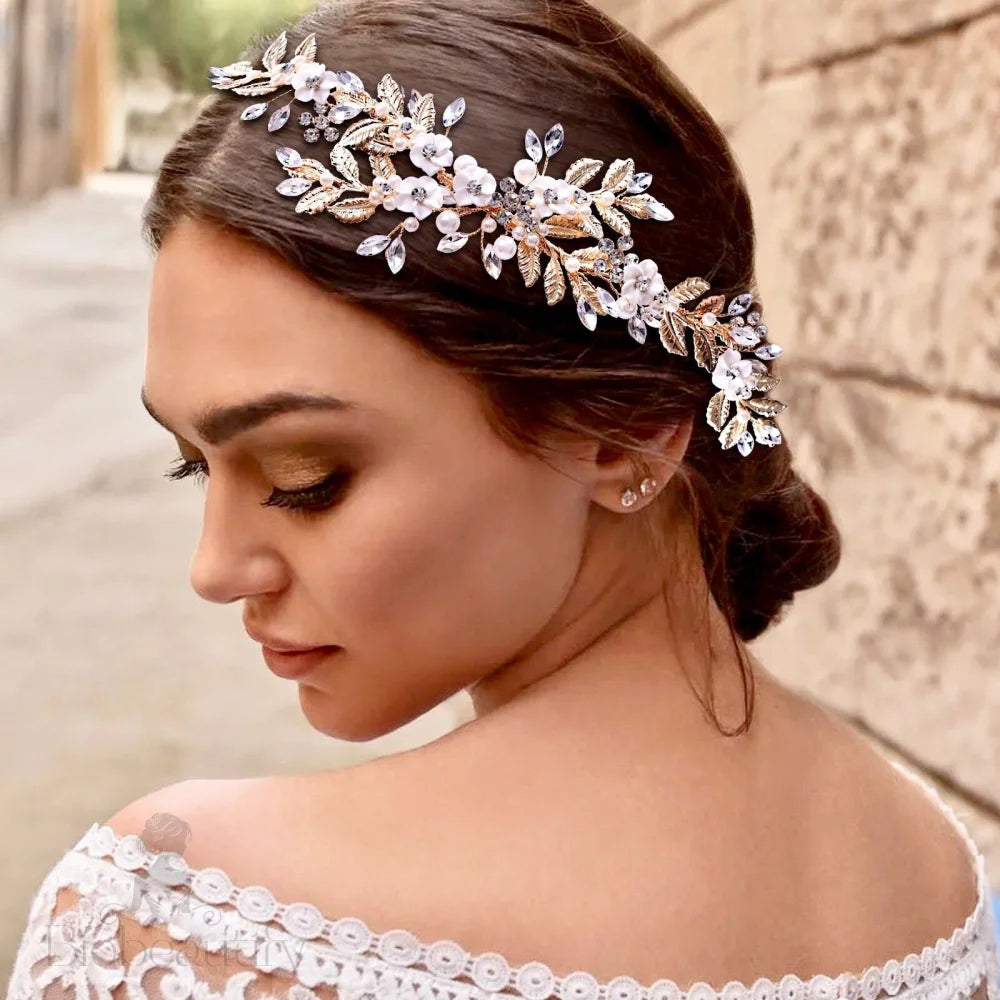 Wedding Hair Accessories - Ceramic Flowers Bridal Hair Comb / Vine - Available in Silver and Gold