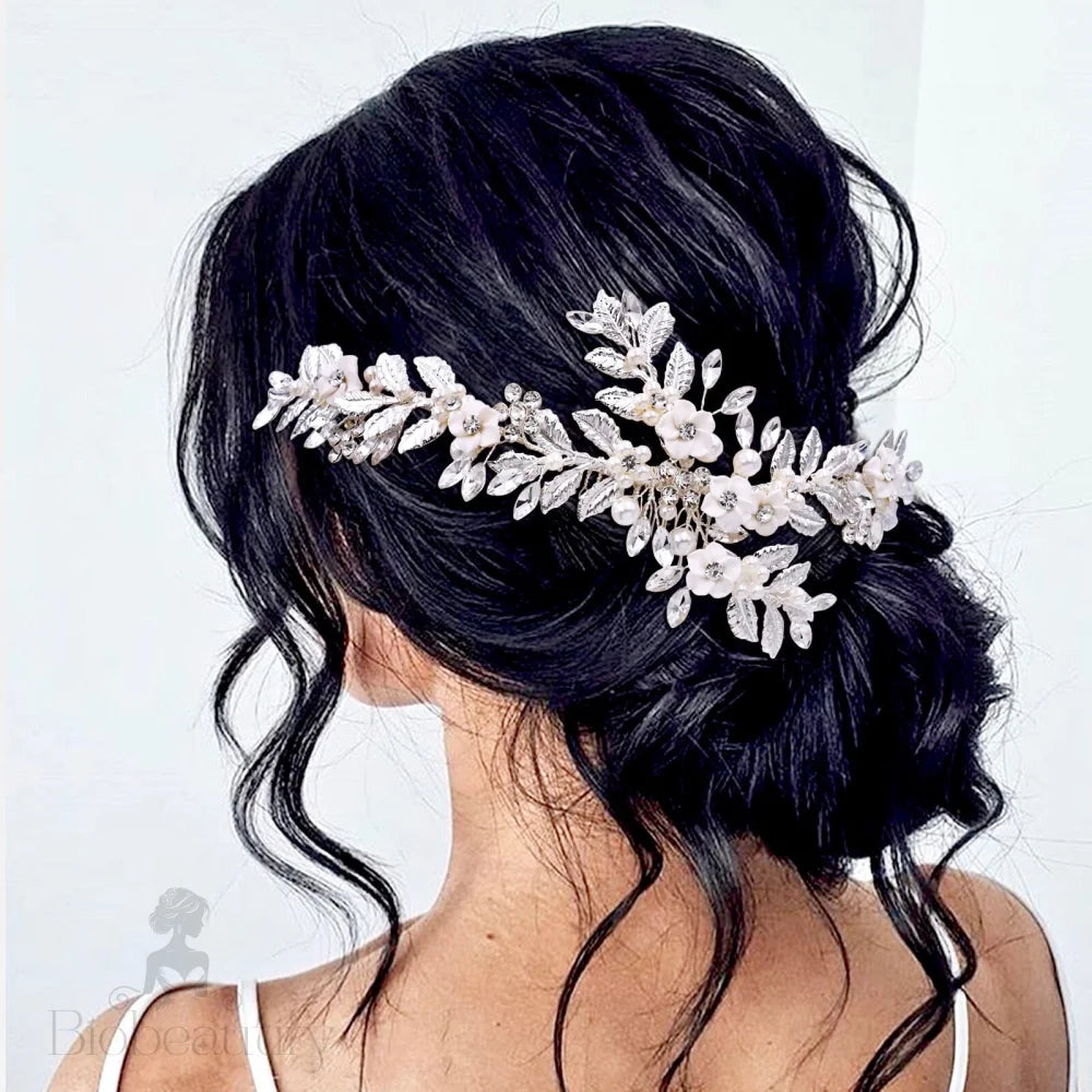 Wedding Hair Accessories - Ceramic Flowers Bridal Hair Comb / Vine - Available in Silver and Gold