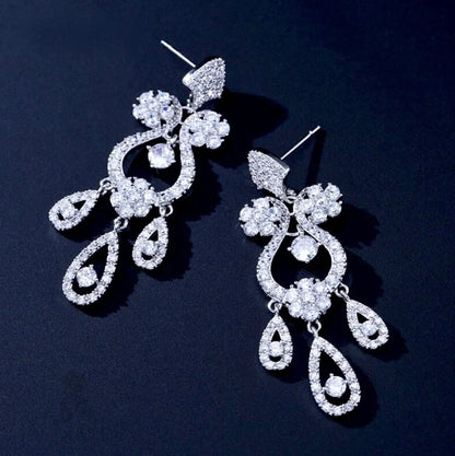 Kalie Silver Crystal Wedding Earrings