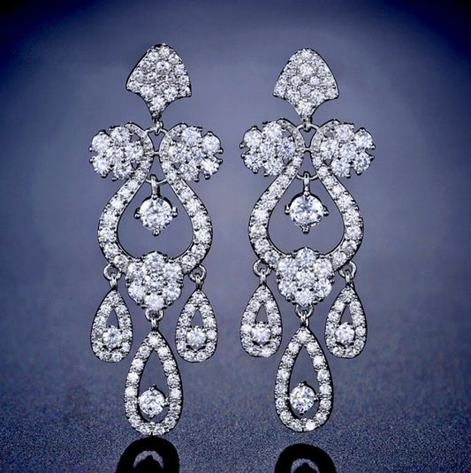 Kalie Silver Crystal Wedding Earrings