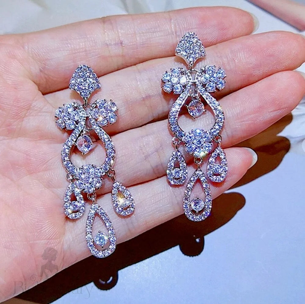 Kalie Silver Crystal Wedding Earrings