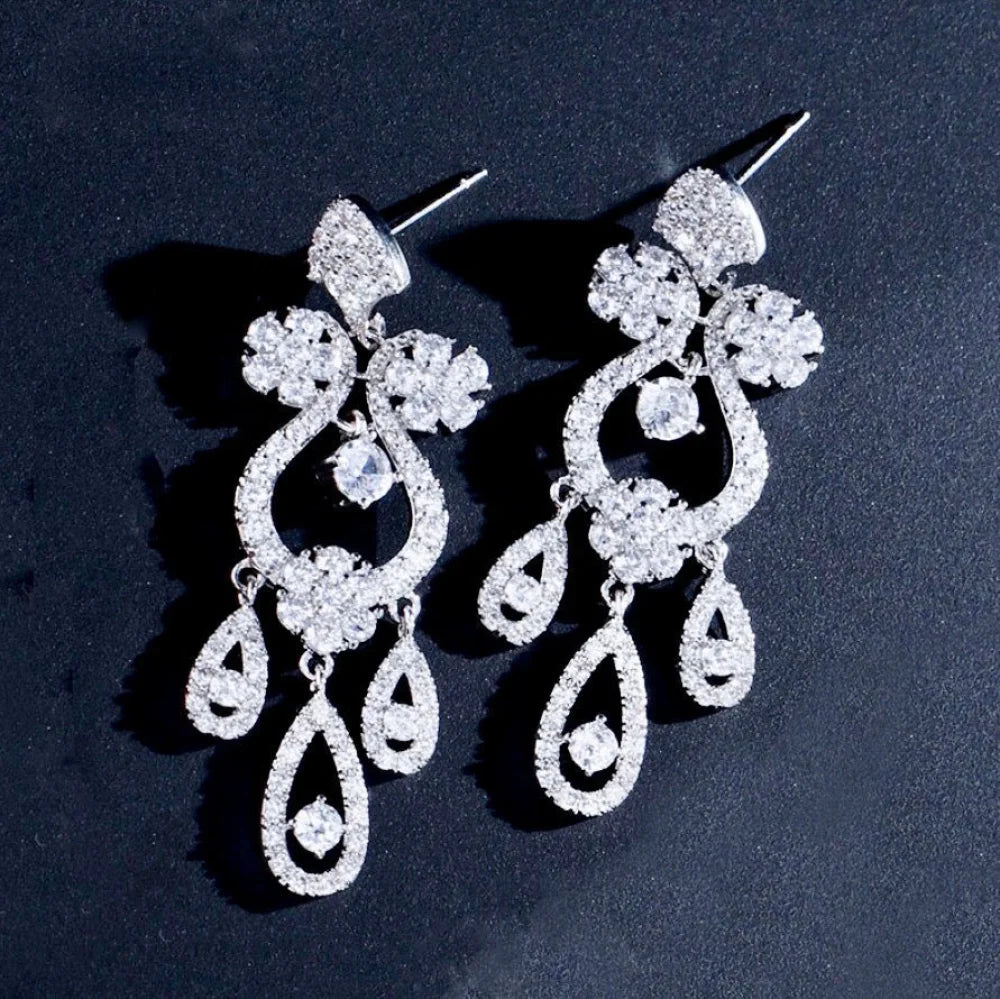 Kalie Silver Crystal Wedding Earrings