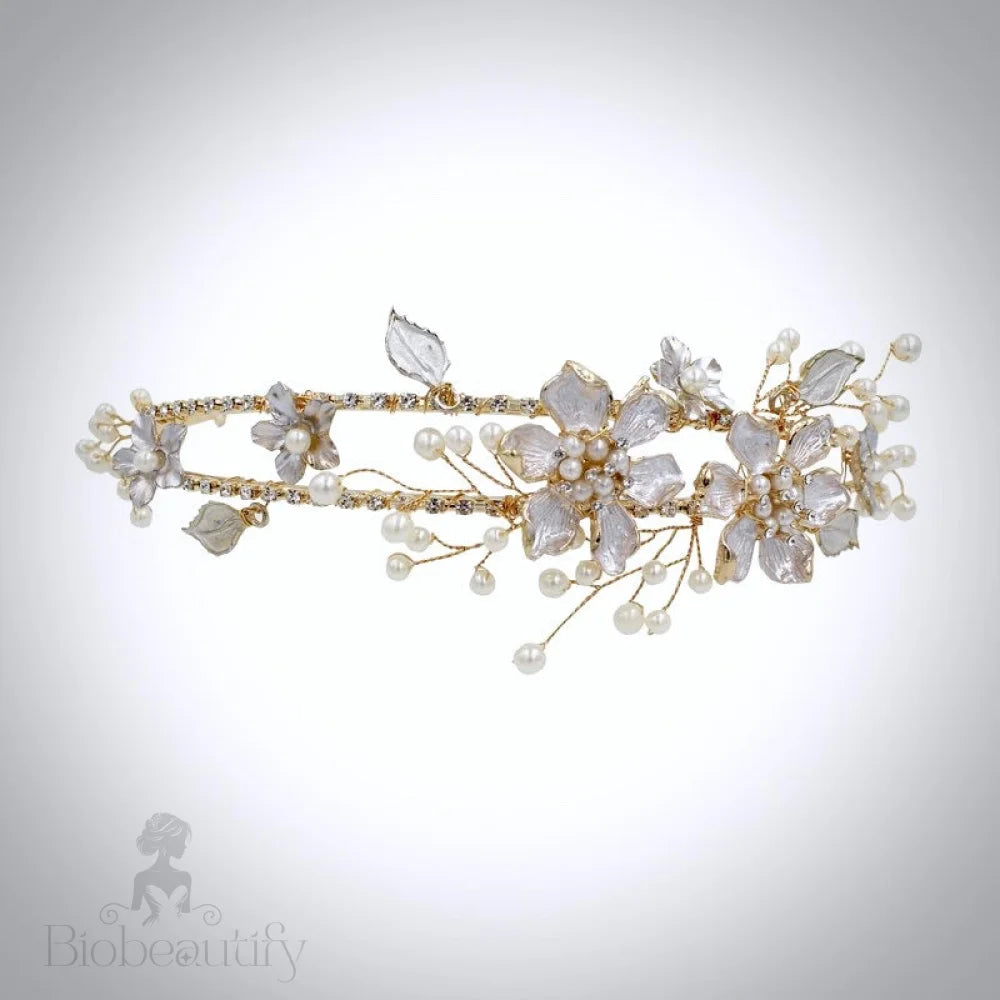 Kara Gold Pearl And Crystal Bridal Tiara